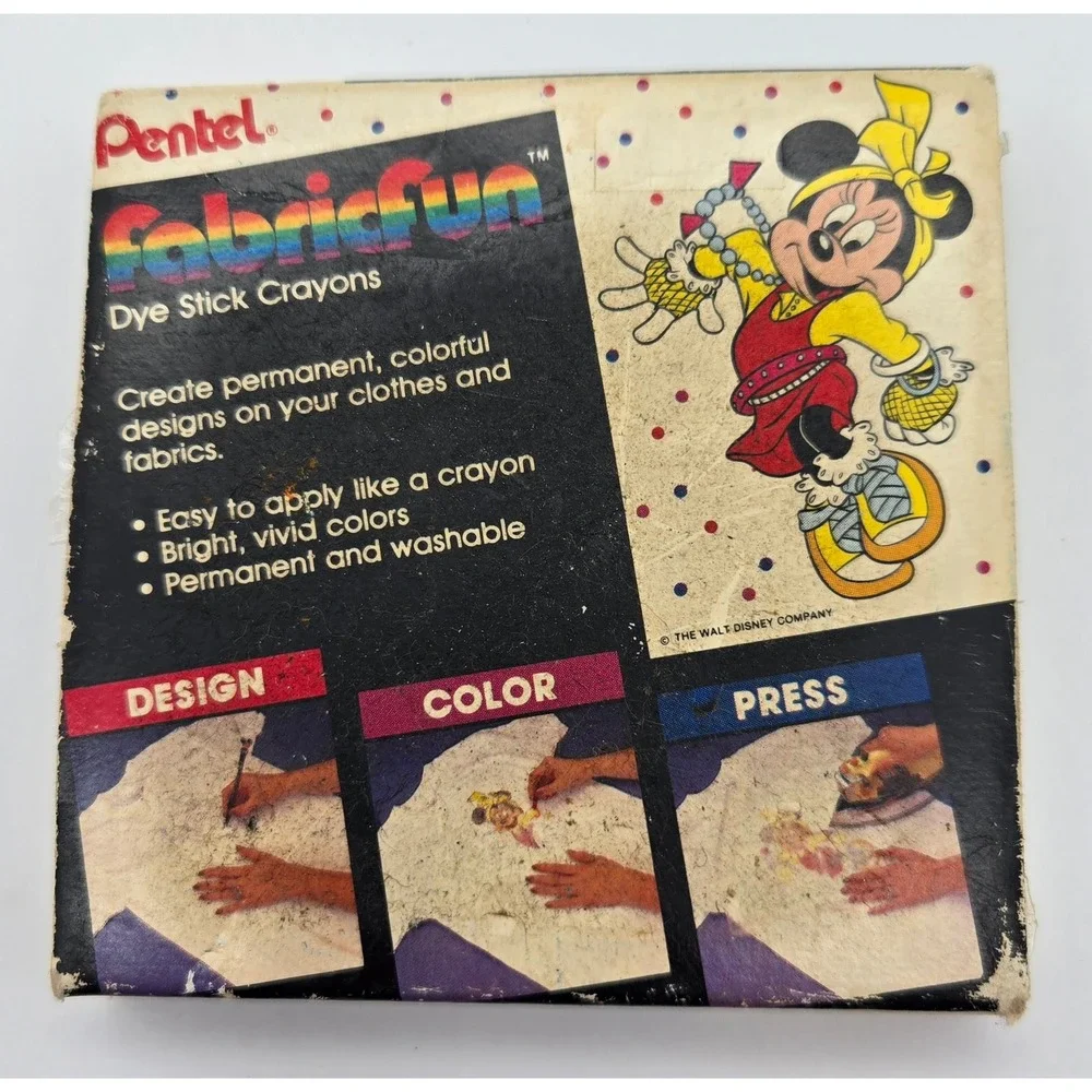 Pentel FabricFun‎ Dye Stick Crayons PTS-7D Disney Mickey Mouse 7 Colors Vintage